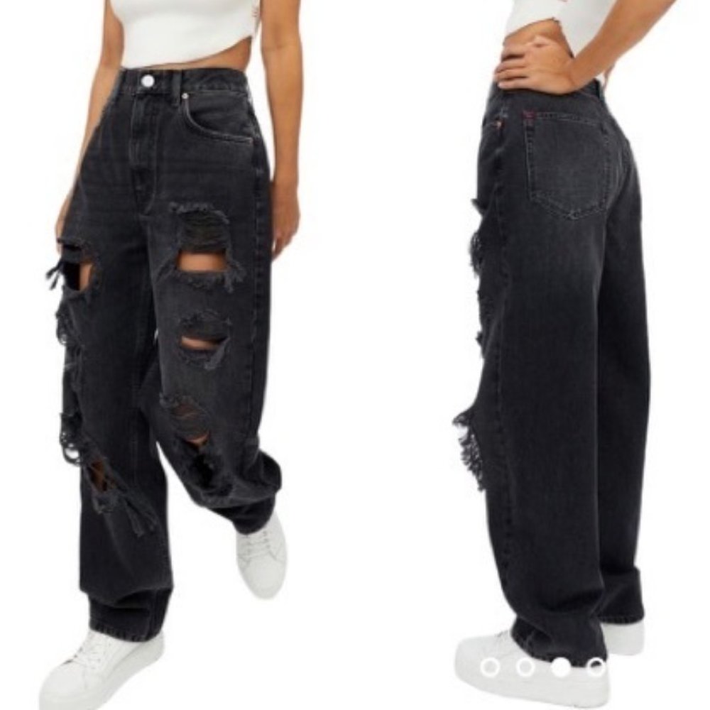 NWT Urban Outfitters BDG High Rise Baggy Distressed Jeans in Black 27 Petite